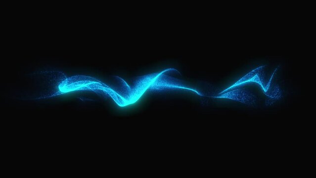 Flying in space is a deforming and twisting plume of blue fog on a black background. Abstract animation.