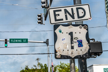 End of Route 1 street sign 