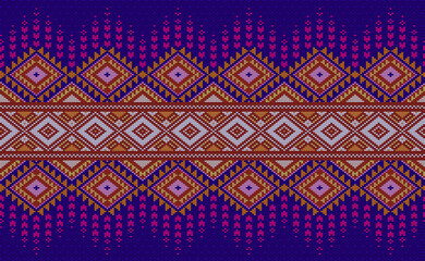 Sweater knitting pattern, Vector ethnic embroidery beautiful background, Knitted decoration oriental style, Pink and blue pattern geometry diagonal, Design for textile, fabric, backdrop, curtain, mugs