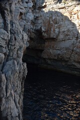 the entrance to Odysseus' cave on the island of Mljet in Croatia