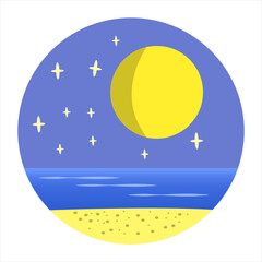 vector sticker with beach, moon and stars