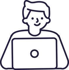 Man working Laptop linear  illustration
