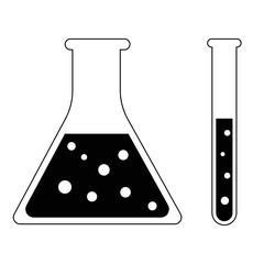 Laboratory glass test tube black white flat design icon - vector illustration