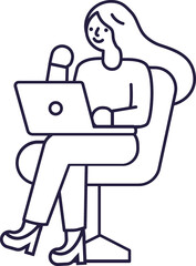 Woman working Laptop cartoon line illustration