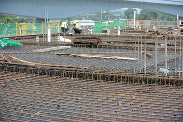 PERAK, MALAYSIA -MAY 04, 2016: Floor slab reinforcement bar on timber form work at the construction site in Perak, Malaysia