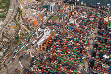 Top view of Hong Kong cargo terminal port