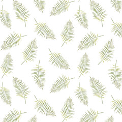 Watercolor seamless pattern with ferns on a white background