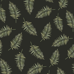 Watercolor seamless pattern with ferns on a black background