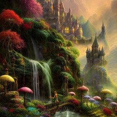 Beautiful Fairies and Elves village fantasyland