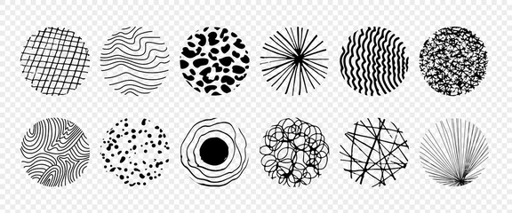 A set of abstract round doodle elements on a transparent background