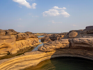 The rock field (Sam Phan Bok)  .in the middle of the Mekong river during the dry season.
