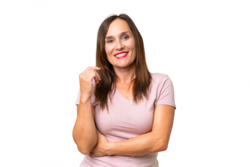 Middle-aged caucasian woman over isolated background laughing