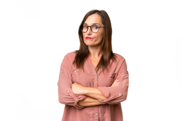 Middle-aged caucasian woman over isolated background feeling upset