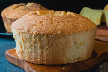 round sponge cake, with eye level shot