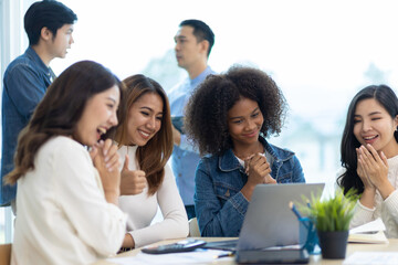 Group business people, diverse colleagues discussing and sharing ideas together the meeting room. Meeting startup entrepreneurs planning business strategies, marketing and company finance.