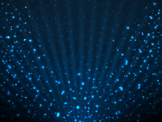 Abstract background with glitter particles and glowing rays. Magic backdrop