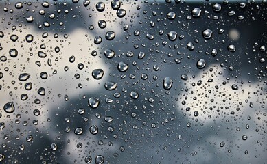 Window glass with condensation natural water drops on window glass.