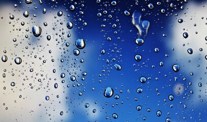 Window glass with condensation natural water drops on window glass.
