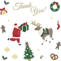 トナカイにプレゼントを渡すサンタクロース