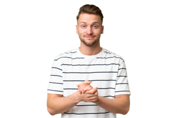 Young blonde caucasian man over isolated background laughing