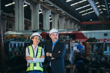 Portrait of Professional Engineers express a high level of confidence at the railway garage.