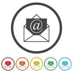 Mail letter logo design. Set icons in color circle buttons