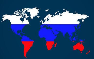 World map with Russia Flag. Vector illustration
