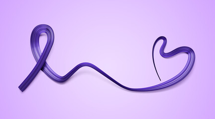 Fototapeta na wymiar Pancreatic Cancer Awareness Month. Purple Color Ribbon making heart shape Isolated Background 3d illustration