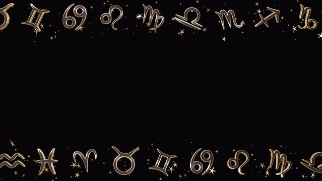 Zodiac signs frame, animation 3D on a transparent alpha channel background on a seamless loop