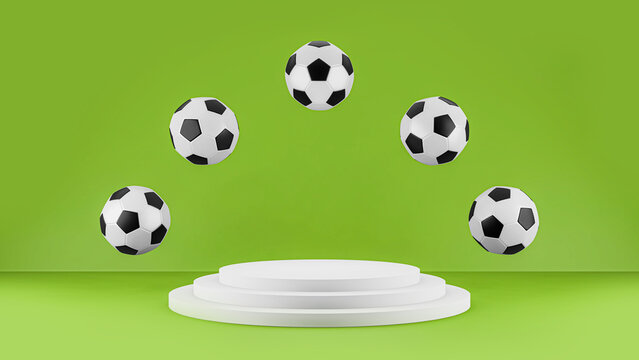 3D Render Soccer podium on light green background. Product display stage	