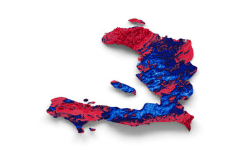 Haiti map with the flag Colors Blue and Red Shaded relief map 3d illustration
