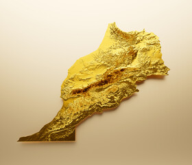 Morocco Map Golden metal Color Height map Background 3d illustration