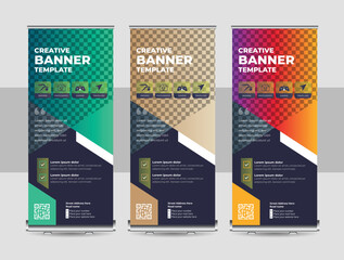 corporate Roll up background for Presentation. Vertical roll up, x-stand, exhibition display, Retractable banner stand