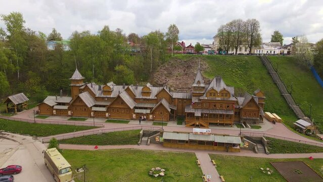 Aerial: City of masters on the Volga river embankment