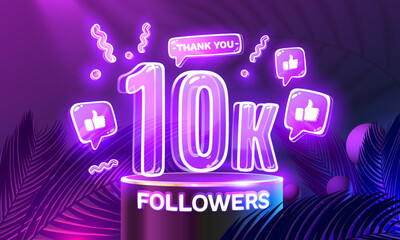 Thank you 10k followers, peoples online social group, happy banner celebrate, Vector