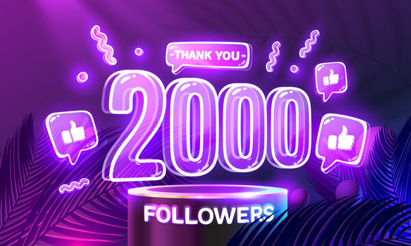 Thank you 2000 followers, peoples online social group, happy banner celebrate, Vector