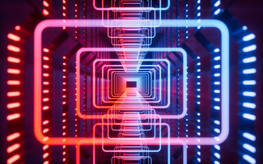 Glowing neon lines and tunnel, 3d rendering.