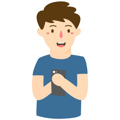 Smiling man using cellphone