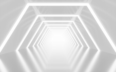 White geometric tunnel, 3d rendering.