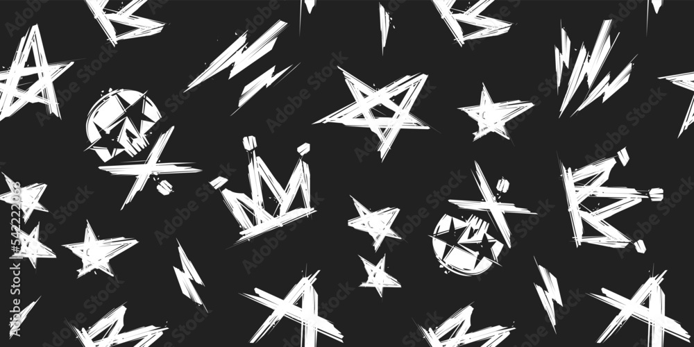 Poster seamless pattern with grunge style rock'n'roll and punk abstract elements vector background