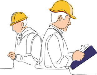 construction manager and engineer working on building site. Vector illustration