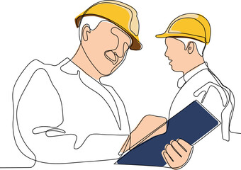 construction manager and engineer working on building site. Vector illustration