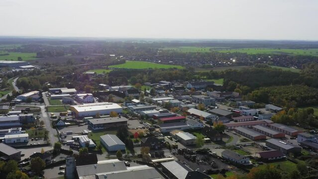 Aerial view of a business park on the edge of a suburb in Germany