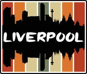 Liverpool England Skyline Sunset Travel Souvenir Sticker Logo Badge Stamp Emblem Coat of Arms Vector Illustration EPS
