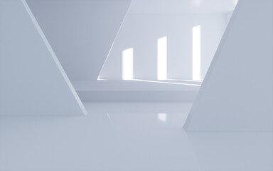 White abstract geometric architecture, Interior geometry scene, 3d rendering.