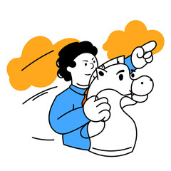 Winner emotions, great goals. Vector illustration with young ambitious smart manager in different business processes. Business, finance, minimalism, team, managment and target