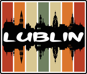 Lublin Poland Skyline Sunset Travel Souvenir Sticker Logo Badge Stamp Emblem Coat of Arms Vector Illustration EPS - obrazy, fototapety, plakaty