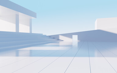Obraz premium White abstract geometric architecture, outdoor architecture scene, 3d rendering.
