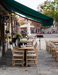 cat on top of a restaurant table in Venice, Italy 