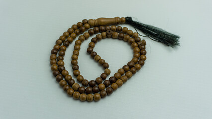 wooden tasbih beads isolated. islamic prayer beads